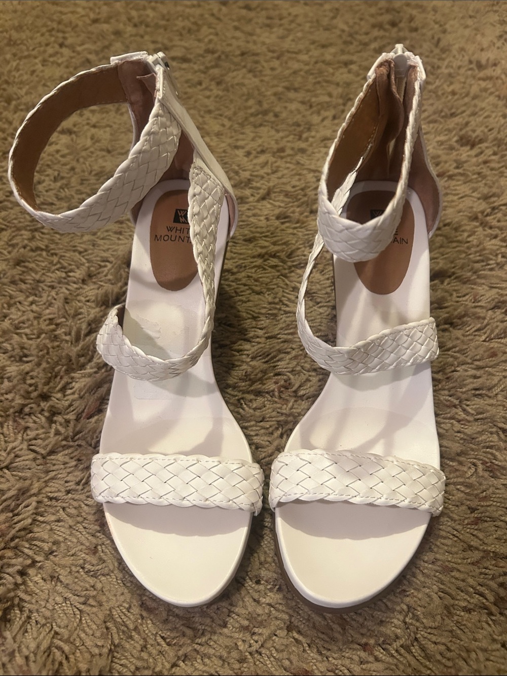 White Mountain White Braided Ankle-Strap Heeled Sandals